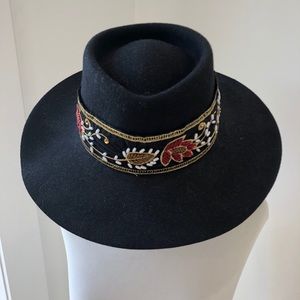 Black hat with beaded ribbon